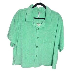 Fabletics Island Terry Boxy Button Up Mint‎ Size 1X Beach Casual